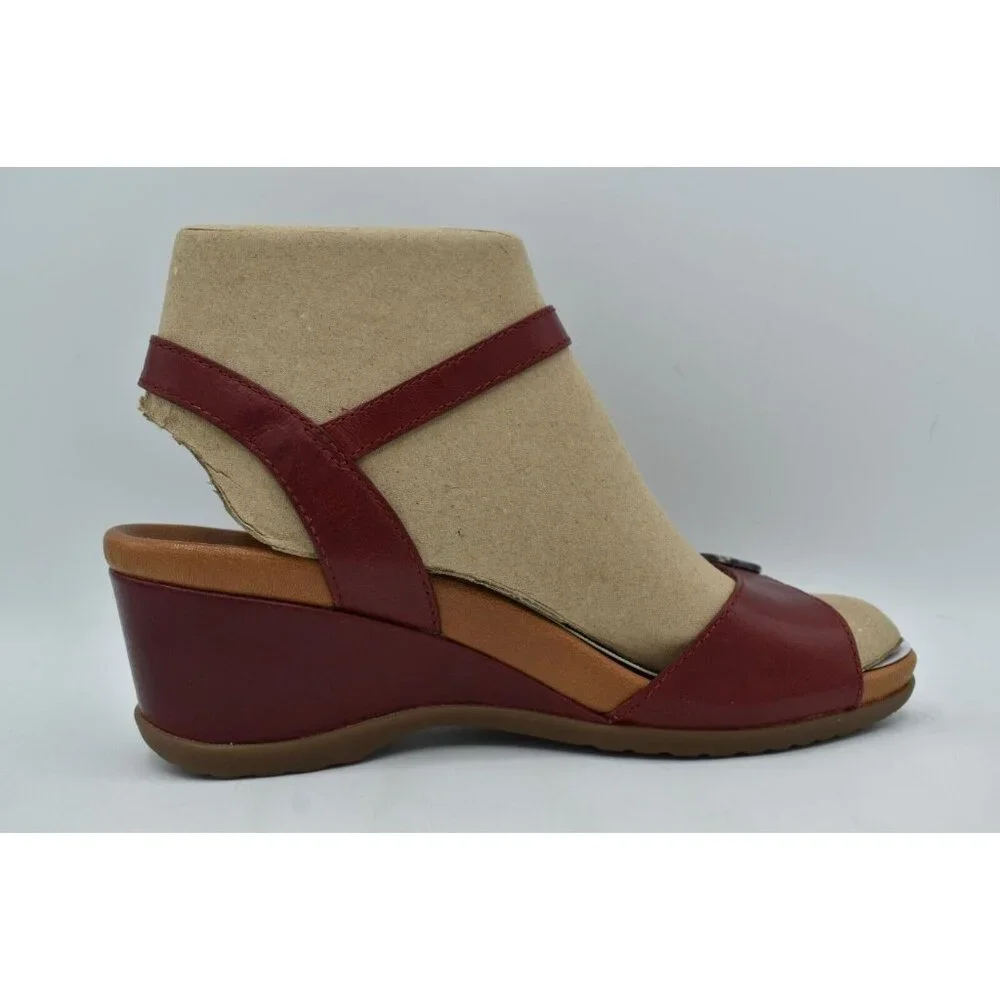 Dansko Womens EU 40 US 9.5-10 Arielle Red‎ Glazed Leather Wedge Open Toe Sandals